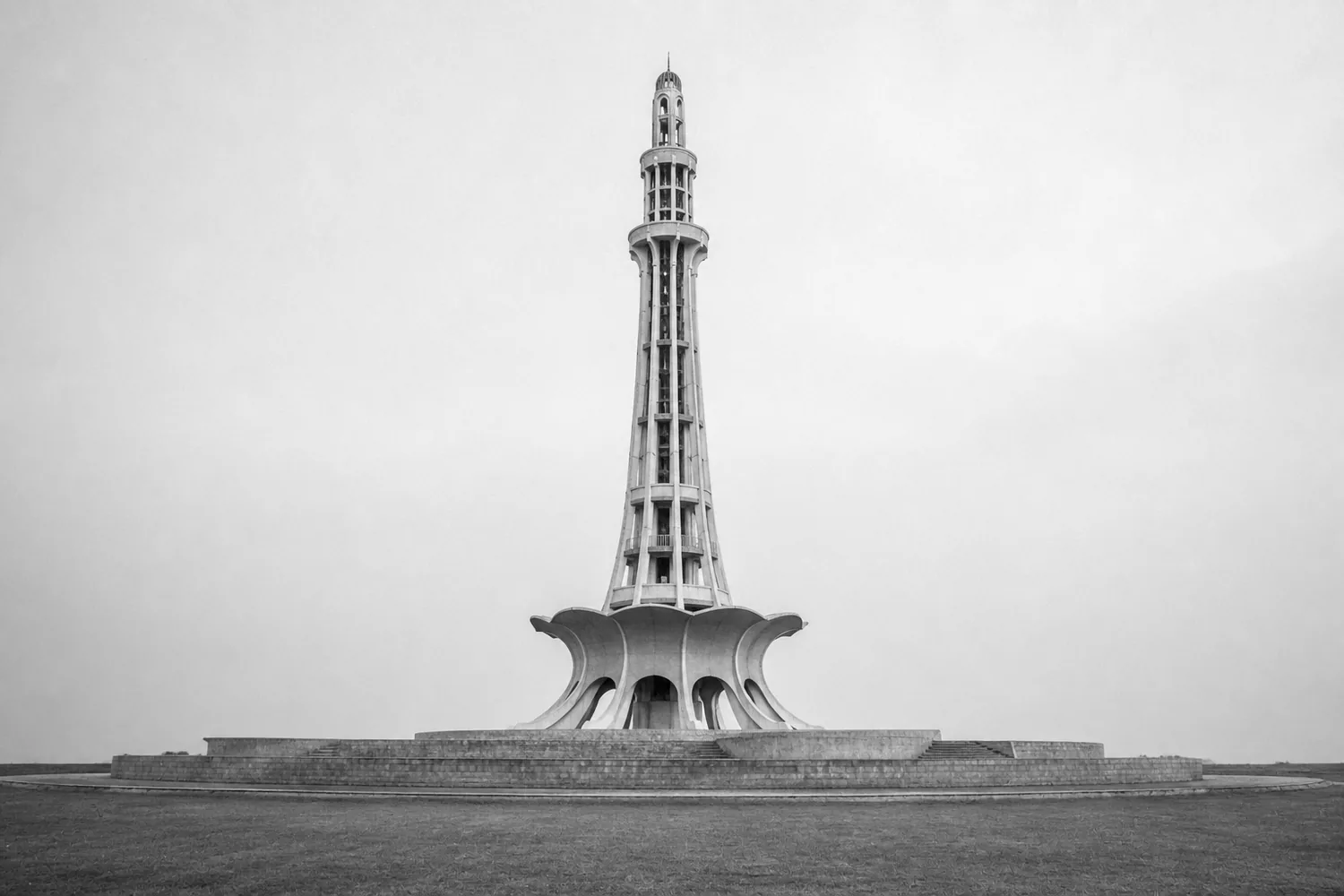 Editorial visualization of Minar-e-Pakistan in Lahore, shown from its full base to the top finial