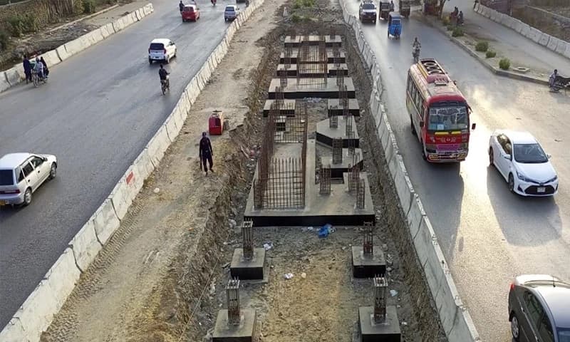 Karachi Red Line BRT foundations under construction on University Road