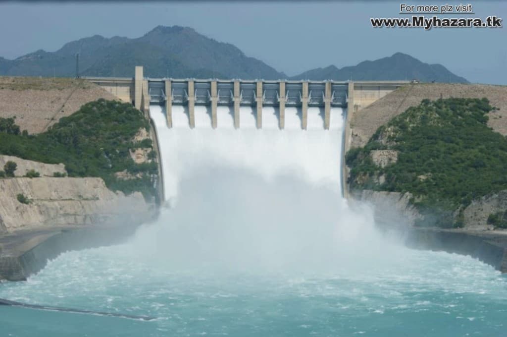 Water flowing through the Tarbela Dam spillway